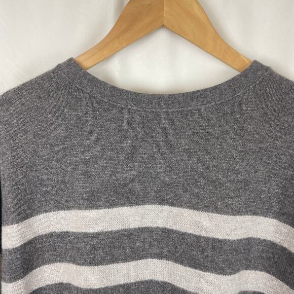 VKOO Women's 100% Cashmere Striped 1/2 Sleeve Blouse Top Shirt Gray Round Neck S - Picture 6 of 7